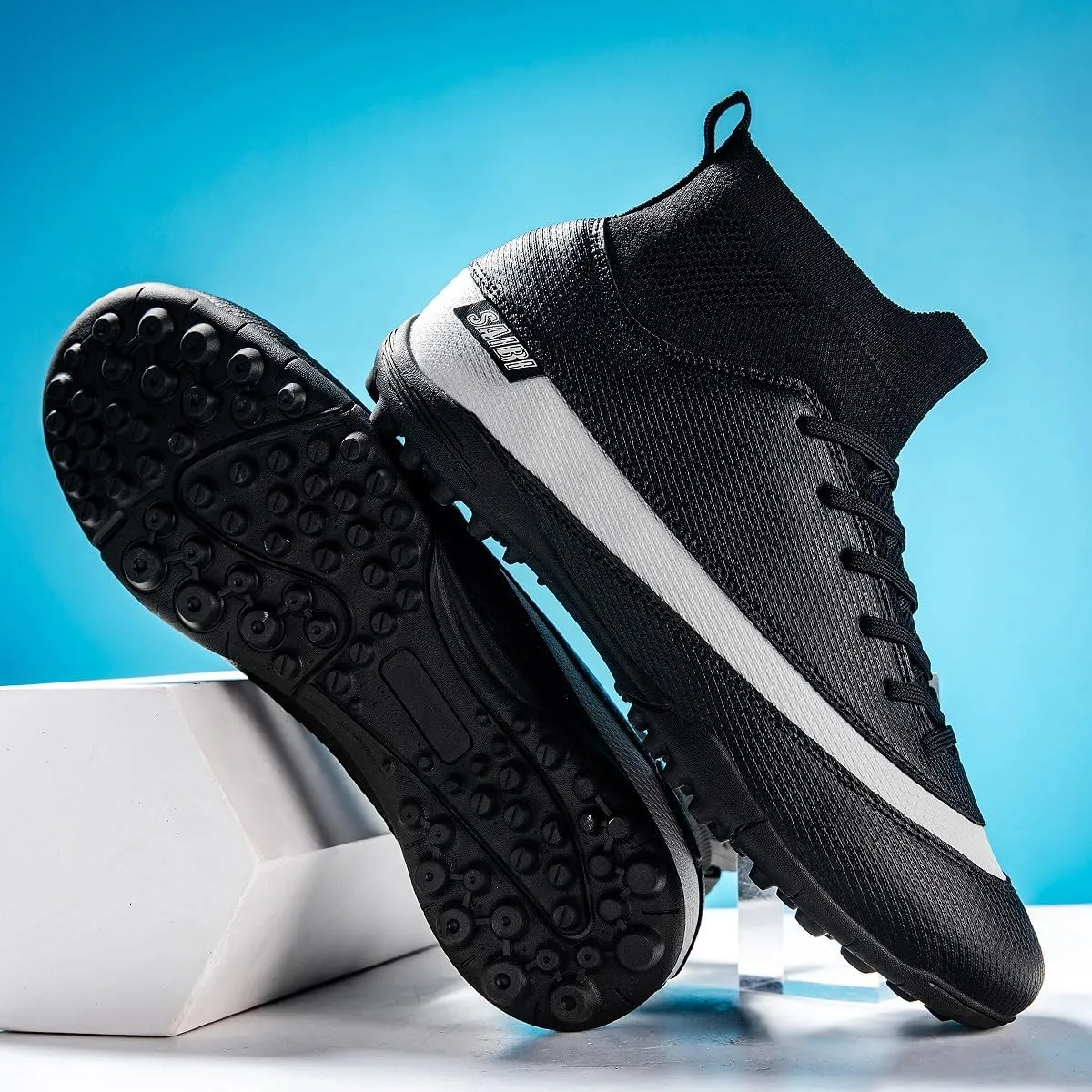 Mens Soccer Shoes Cleats Football Boots Professional Training Outdoor Indoor Sneaker High-Top Spike Breathable Athletic