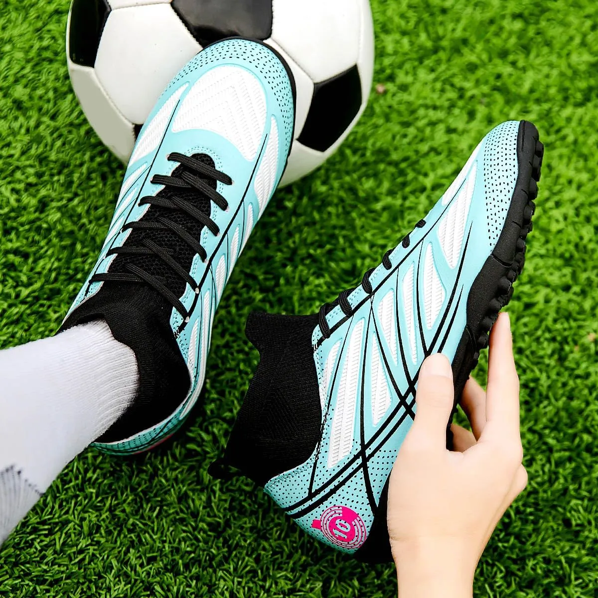 Mens Soccer Shoes Cleats Football Boots Professional Training Outdoor Indoor Sneaker High-Top Spike Breathable Athletic