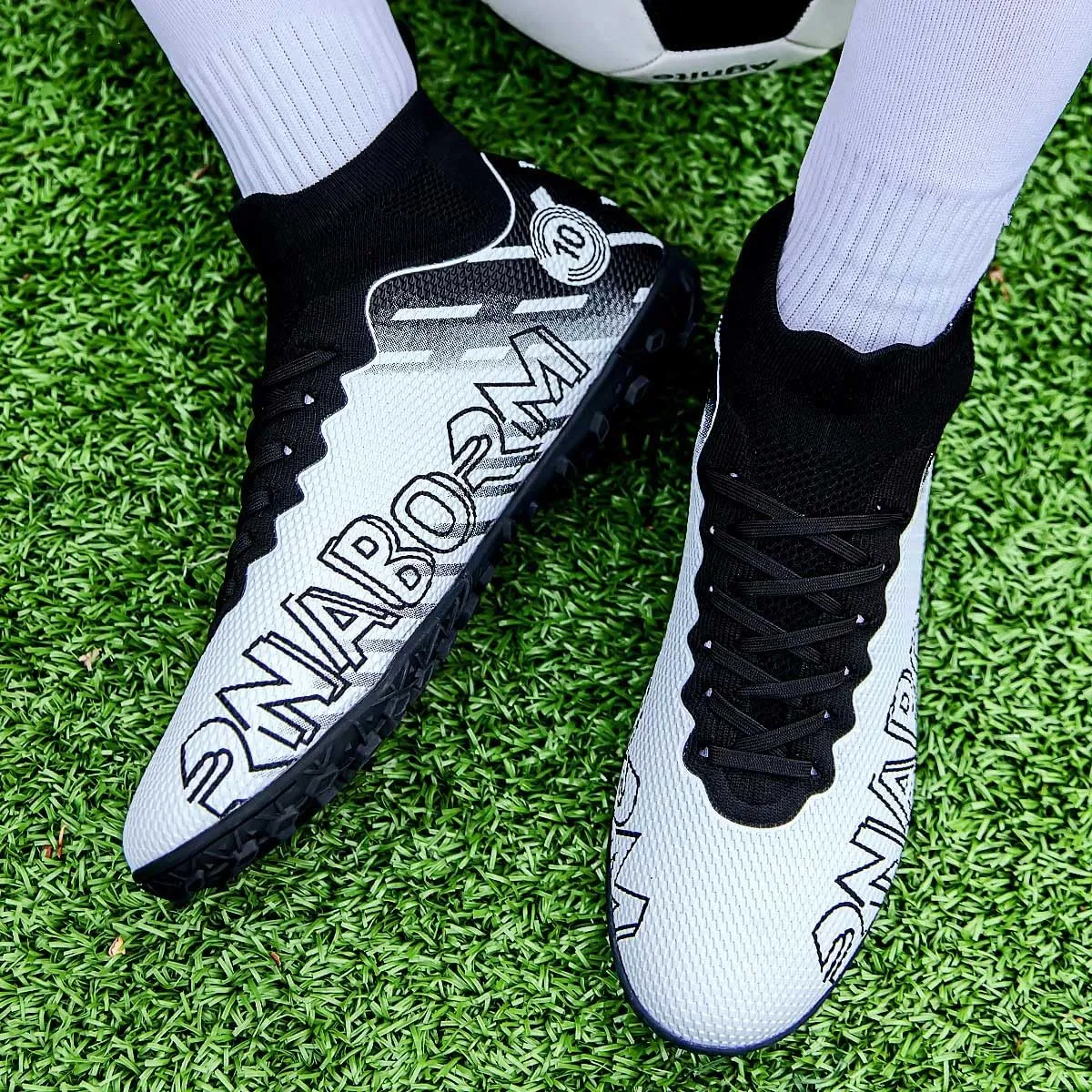 Mens Soccer Shoes Cleats Football Boots Professional Training Outdoor Indoor Sneaker High-Top Spike Breathable Athletic