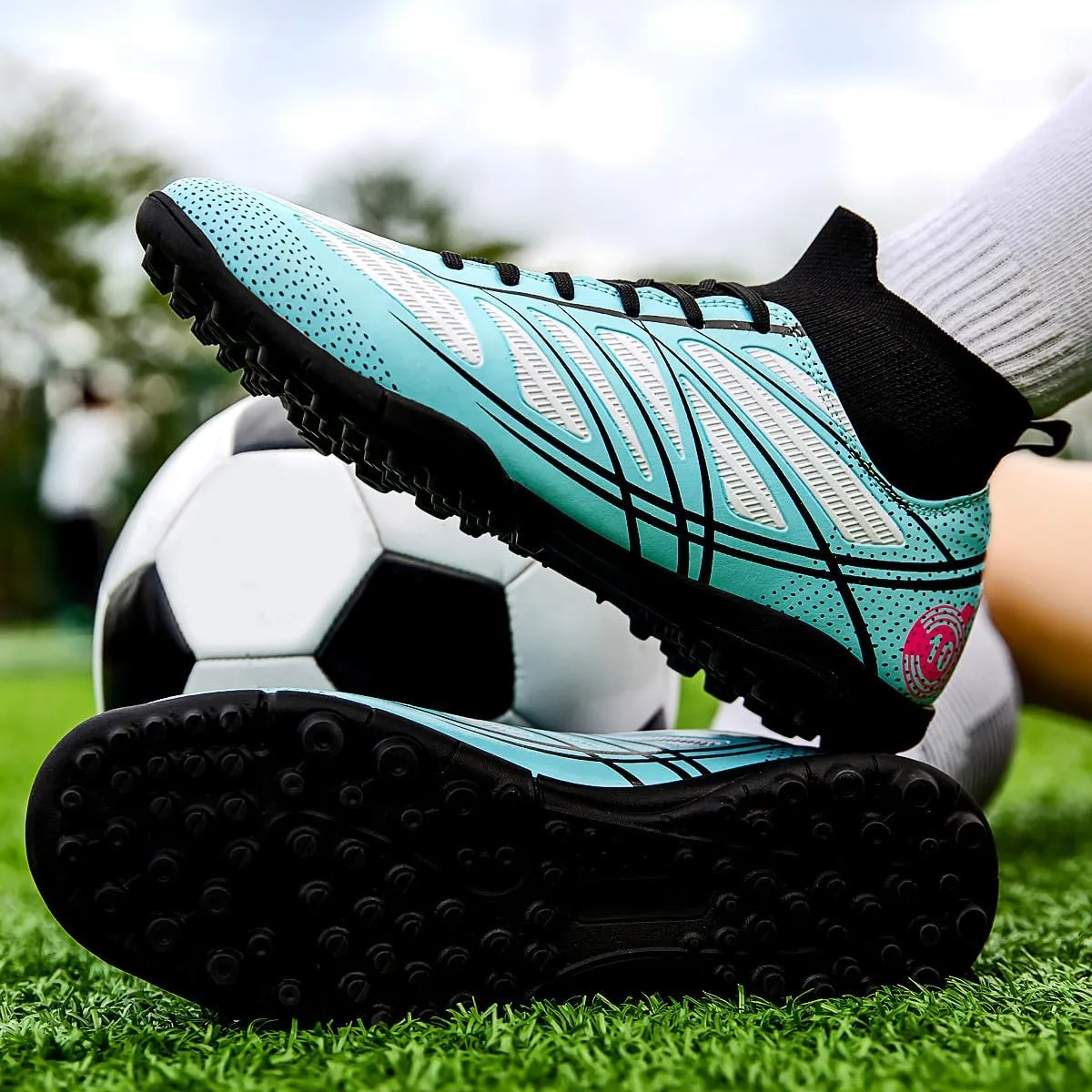 Mens Soccer Shoes Cleats Football Boots Professional Training Outdoor Indoor Sneaker High-Top Spike Breathable Athletic