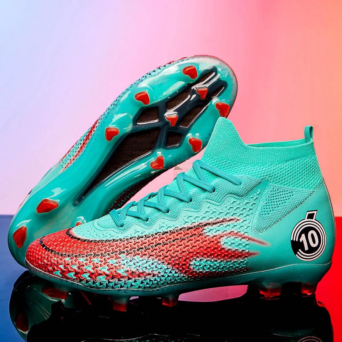 Men's Soccer Shoes High-Top Soccer Cleats Outdoor Breathable Athletic Professional Spikes Youth Boys Football Shoes