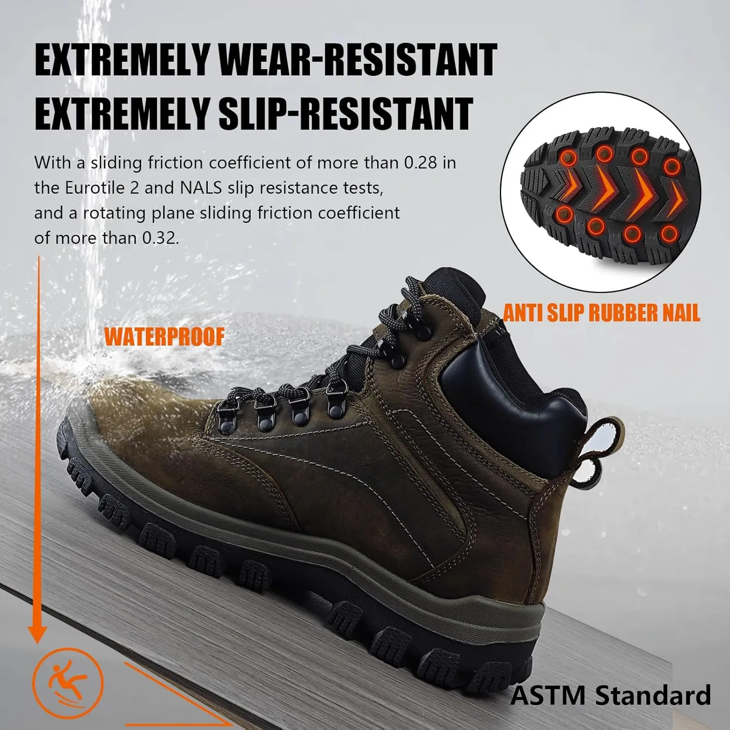 Mens steel toe work boots - ASTM Steel Toe   Waterproof   2 Different Insoles   Anti-slip Rubber Outsole   Multiple Application Scenarios