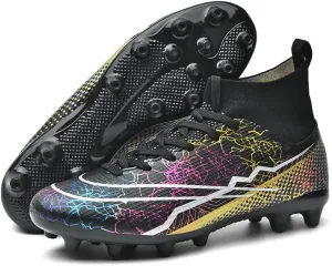 Men's Womens Soccer Cleats Football Shoes with High-Tops Lace-Up Spikes Indoor Firm Ground Turf Training Exercise Futsal Boots