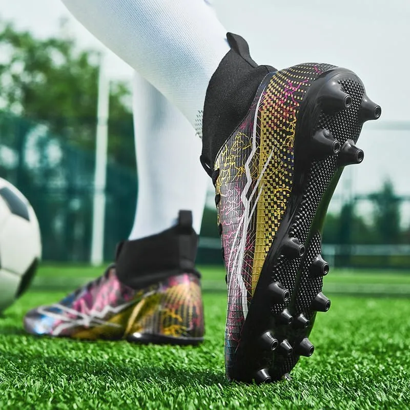 Men's Womens Soccer Cleats Football Shoes with High-Tops Lace-Up Spikes Indoor Firm Ground Turf Training Exercise Futsal Boots