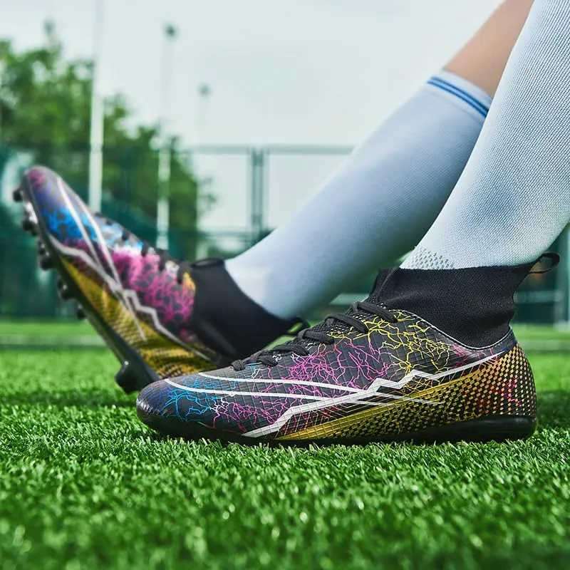Men's Womens Soccer Cleats Football Shoes with High-Tops Lace-Up Spikes Indoor Firm Ground Turf Training Exercise Futsal Boots