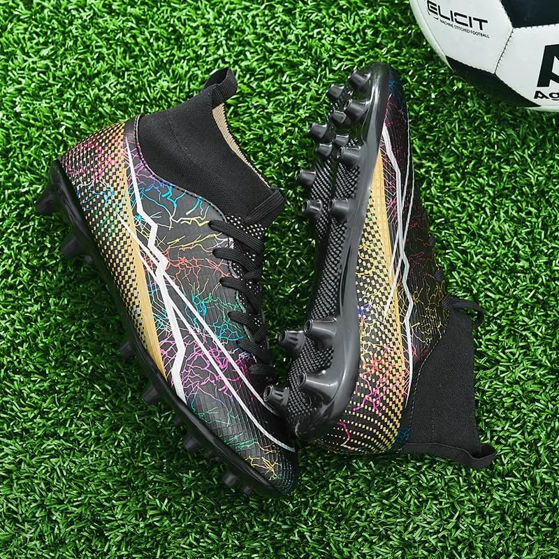 Men's Womens Soccer Cleats Football Shoes with High-Tops Lace-Up Spikes Indoor Firm Ground Turf Training Exercise Futsal Boots