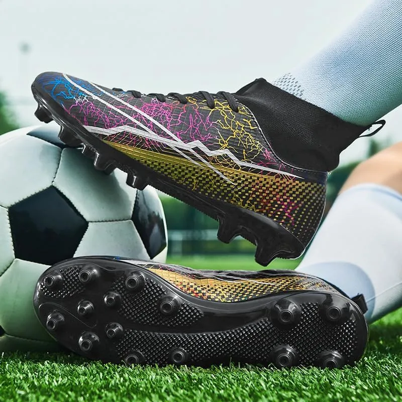 Men's Womens Soccer Cleats Football Shoes with High-Tops Lace-Up Spikes Indoor Firm Ground Turf Training Exercise Futsal Boots