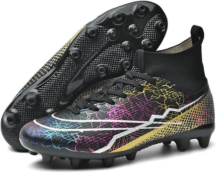 Men's Womens Soccer Cleats Football Shoes with High-Tops Lace-Up Spikes Indoor Firm Ground Turf Training Exercise Futsal Boots