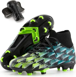 PATPAT Kids Soccer Cleats  High Top Outdoor Firm Ground and Turf Football Training Shoes for Little Big Boys and Girls, Sizes 10-6