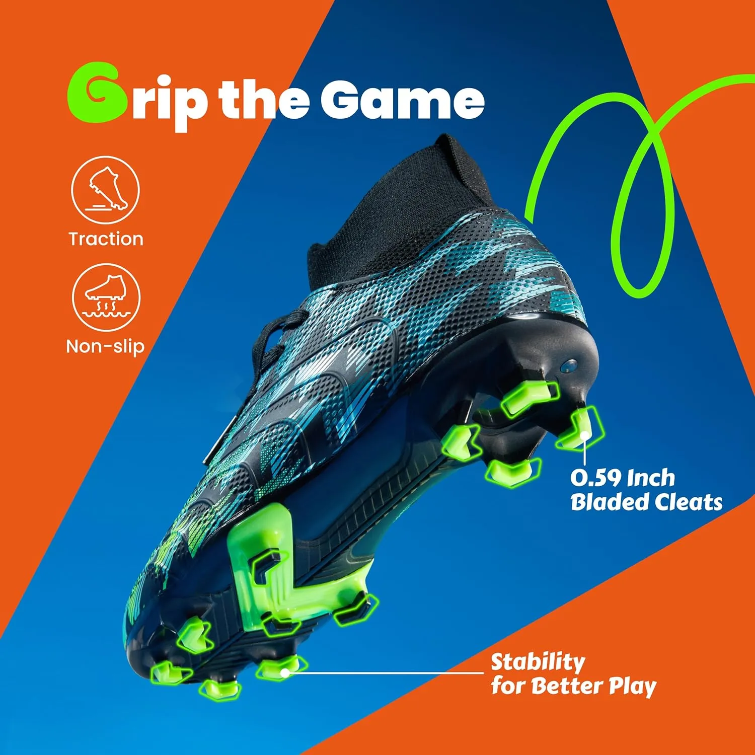 PATPAT Kids Soccer Cleats  High Top Outdoor Firm Ground and Turf Football Training Shoes for Little Big Boys and Girls, Sizes 10-6
