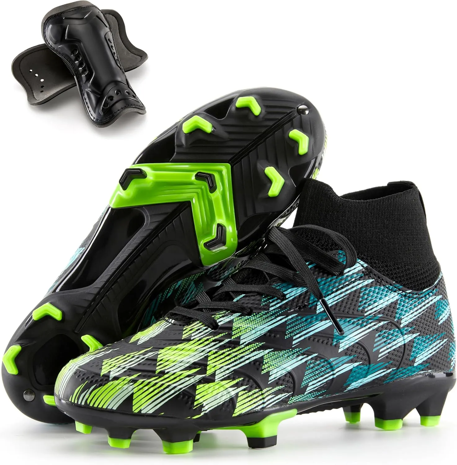PATPAT Kids Soccer Cleats  High Top Outdoor Firm Ground and Turf Football Training Shoes for Little Big Boys and Girls, Sizes 10-6