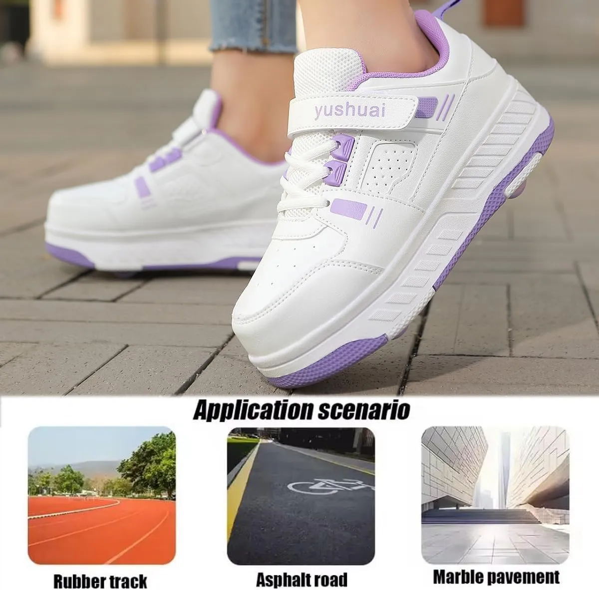 Roller Skate Shoes for Kids Girls Boys Detachable Wheeled Fashion Sneakers with 4-Wheels for Christmas Birthday Gifts