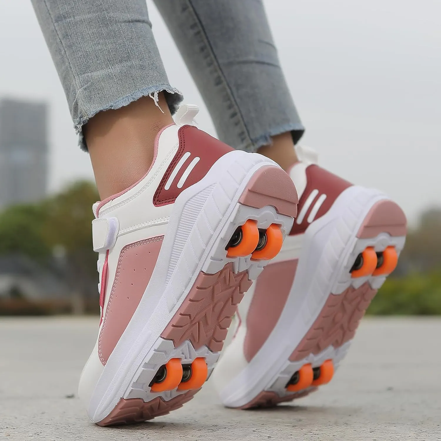 Roller Skate Shoes for Kids Girls Boys Detachable Wheeled Fashion Sneakers with 4-Wheels for Christmas Birthday Gifts