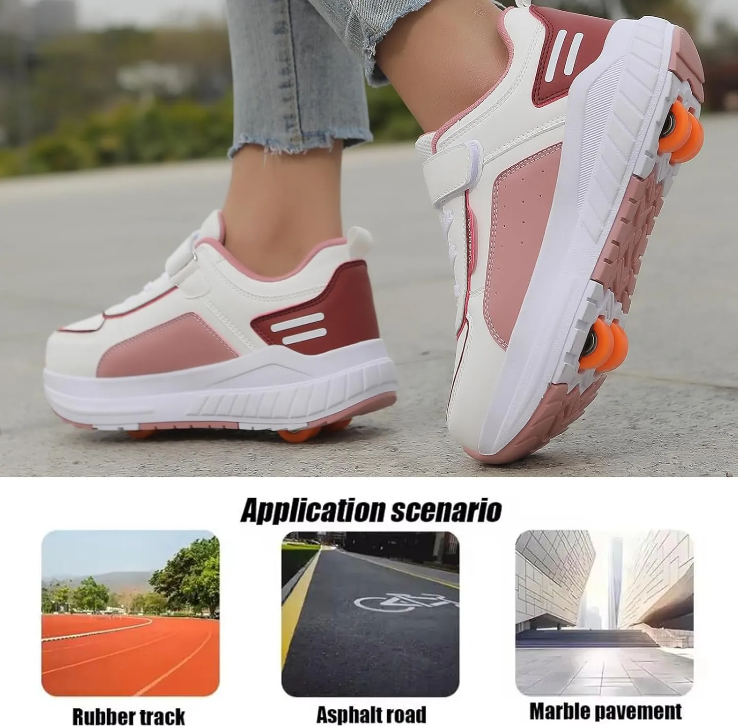 Roller Skate Shoes for Kids Girls Boys Detachable Wheeled Fashion Sneakers with 4-Wheels for Christmas Birthday Gifts