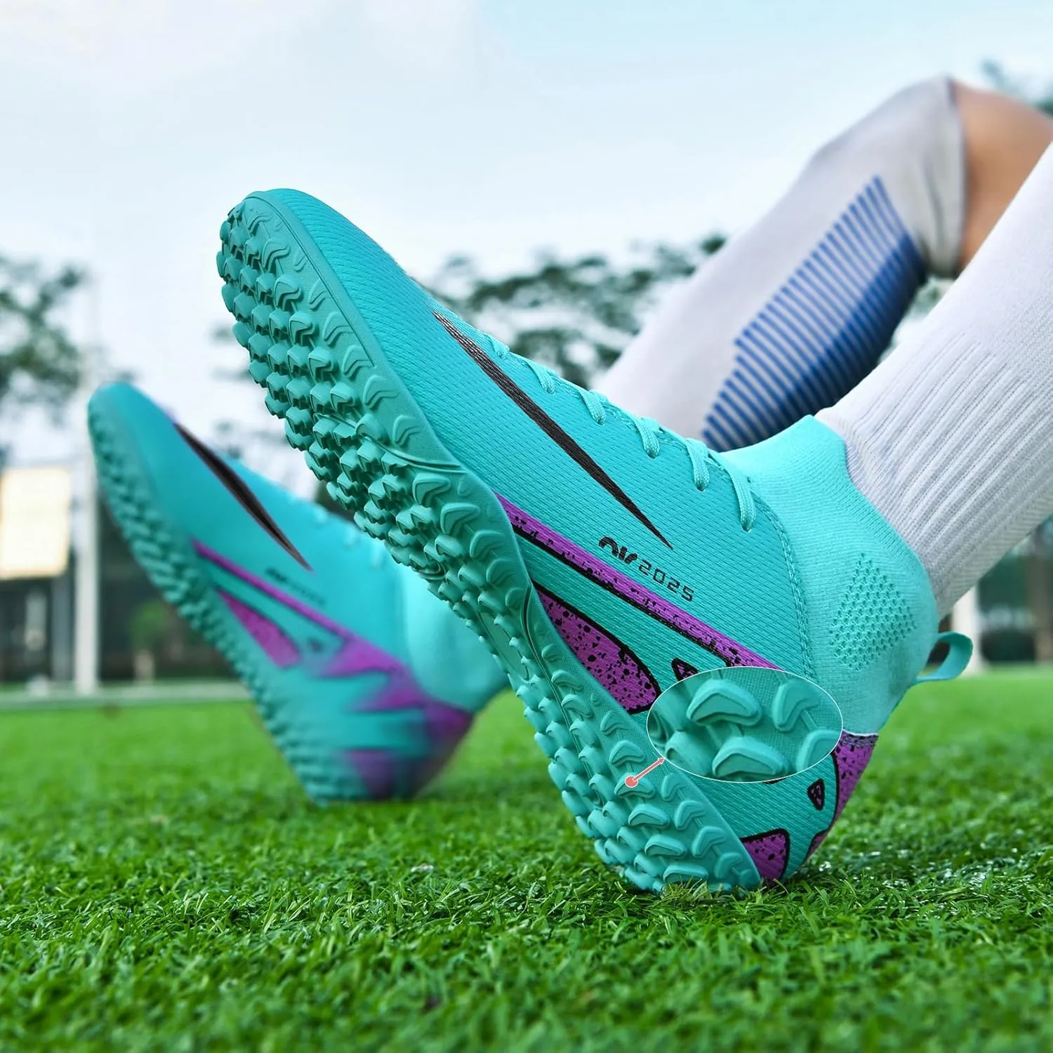 SARW Turf Mens High-Top Soccer Cleats Womens Football Shoes for Boys Girls Beginners Lightweight Youth Professional Indoor Outdoor Black Purple Pink Beige