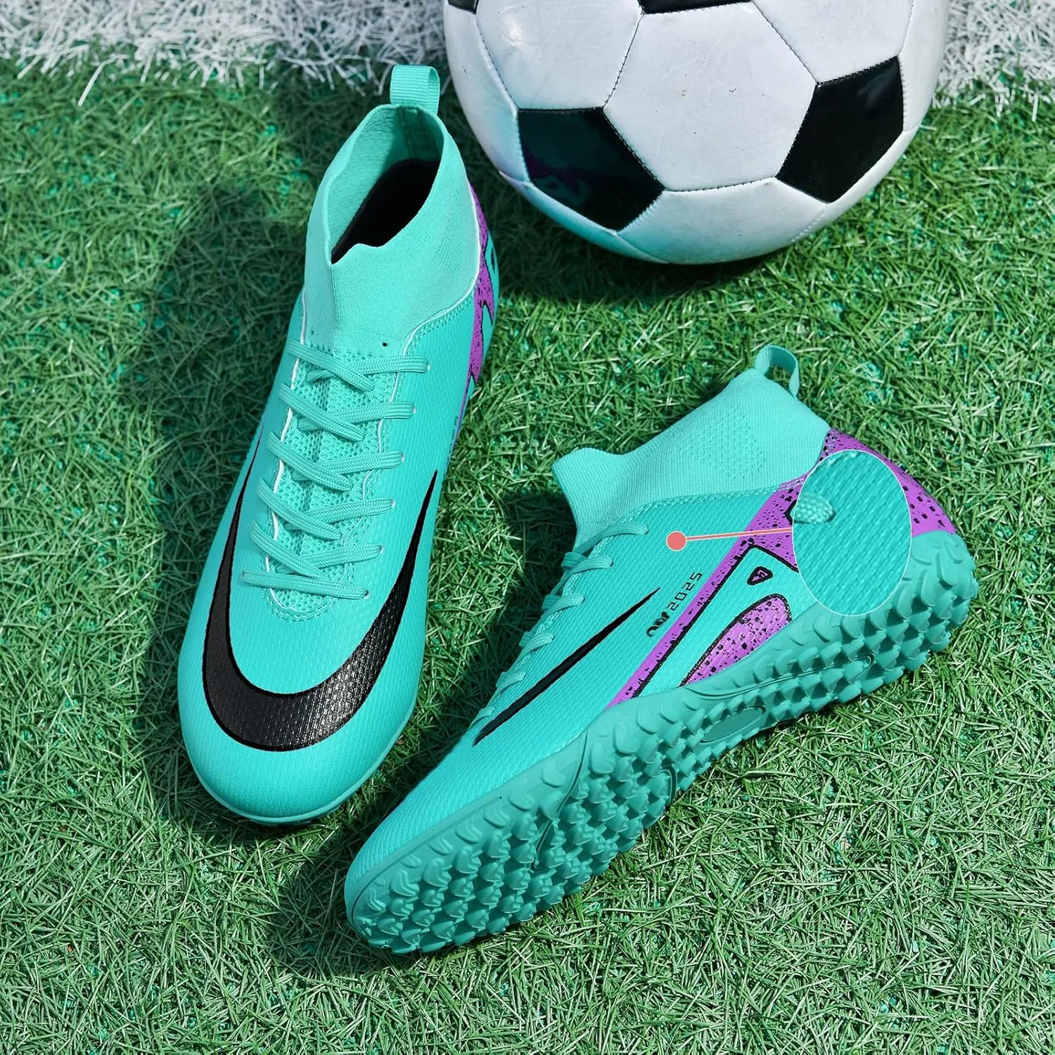 SARW Turf Mens High-Top Soccer Cleats Womens Football Shoes for Boys Girls Beginners Lightweight Youth Professional Indoor Outdoor Black Purple Pink Beige