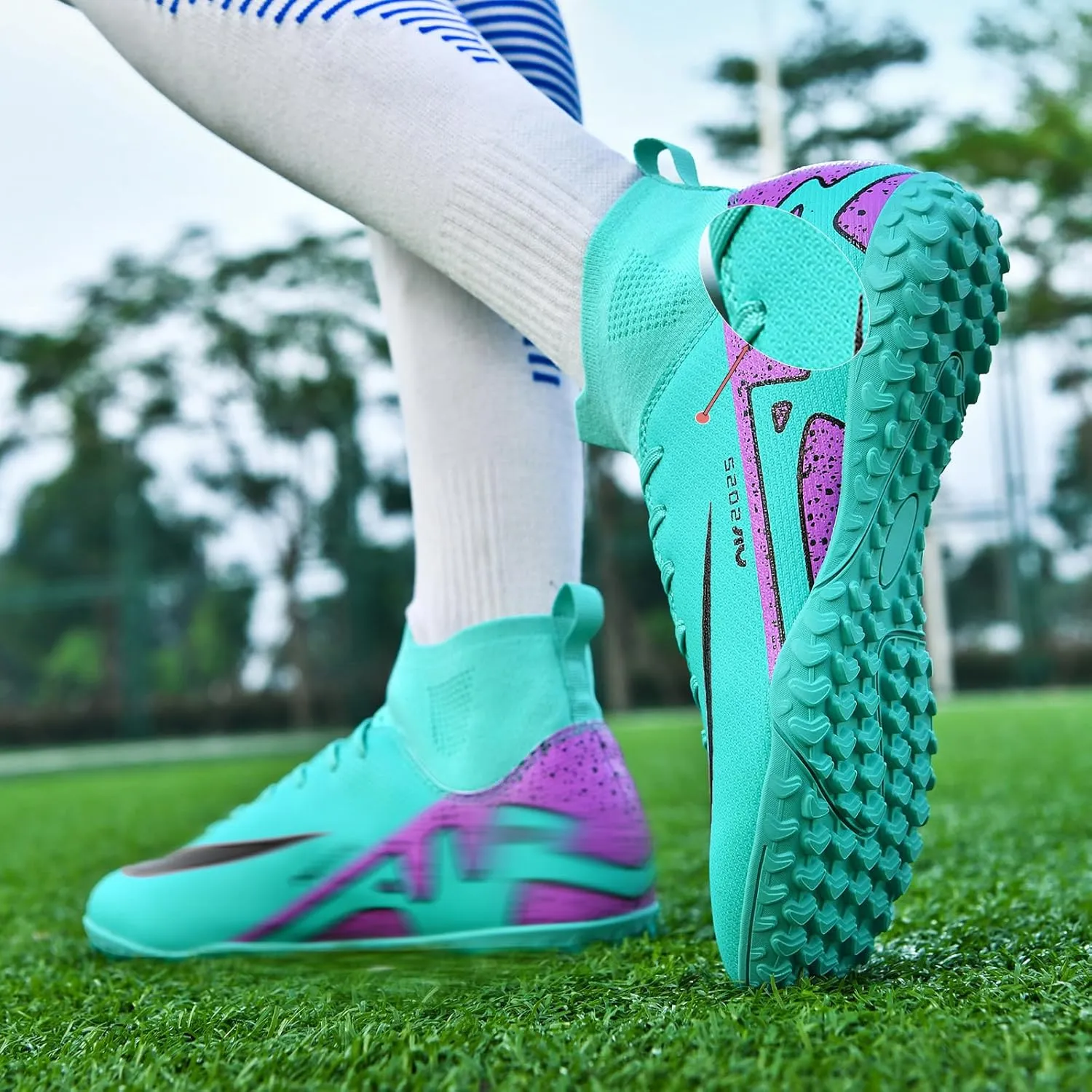 SARW Turf Mens High-Top Soccer Cleats Womens Football Shoes for Boys Girls Beginners Lightweight Youth Professional Indoor Outdoor Black Purple Pink Beige