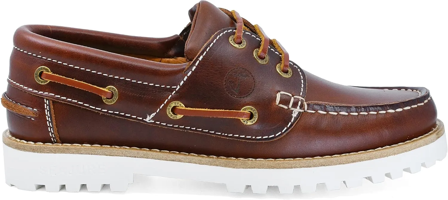 Seajure Womens Boat Shoes Alankuda Leather Brown and White