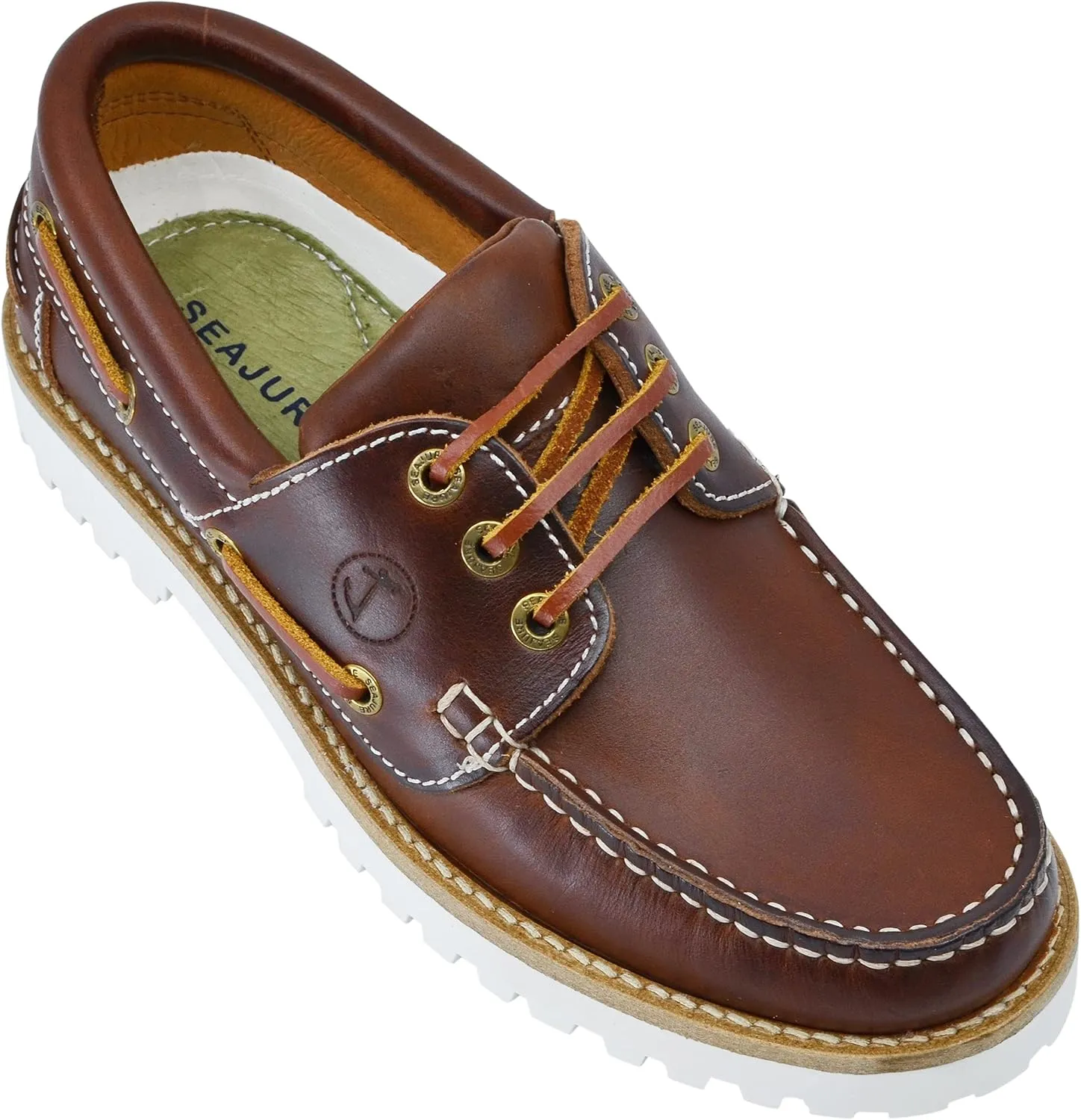 Seajure Womens Boat Shoes Alankuda Leather Brown and White