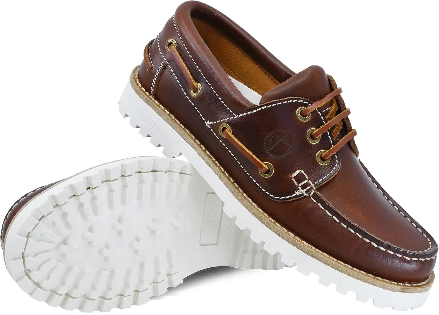 Seajure Womens Boat Shoes Alankuda Leather Brown and White