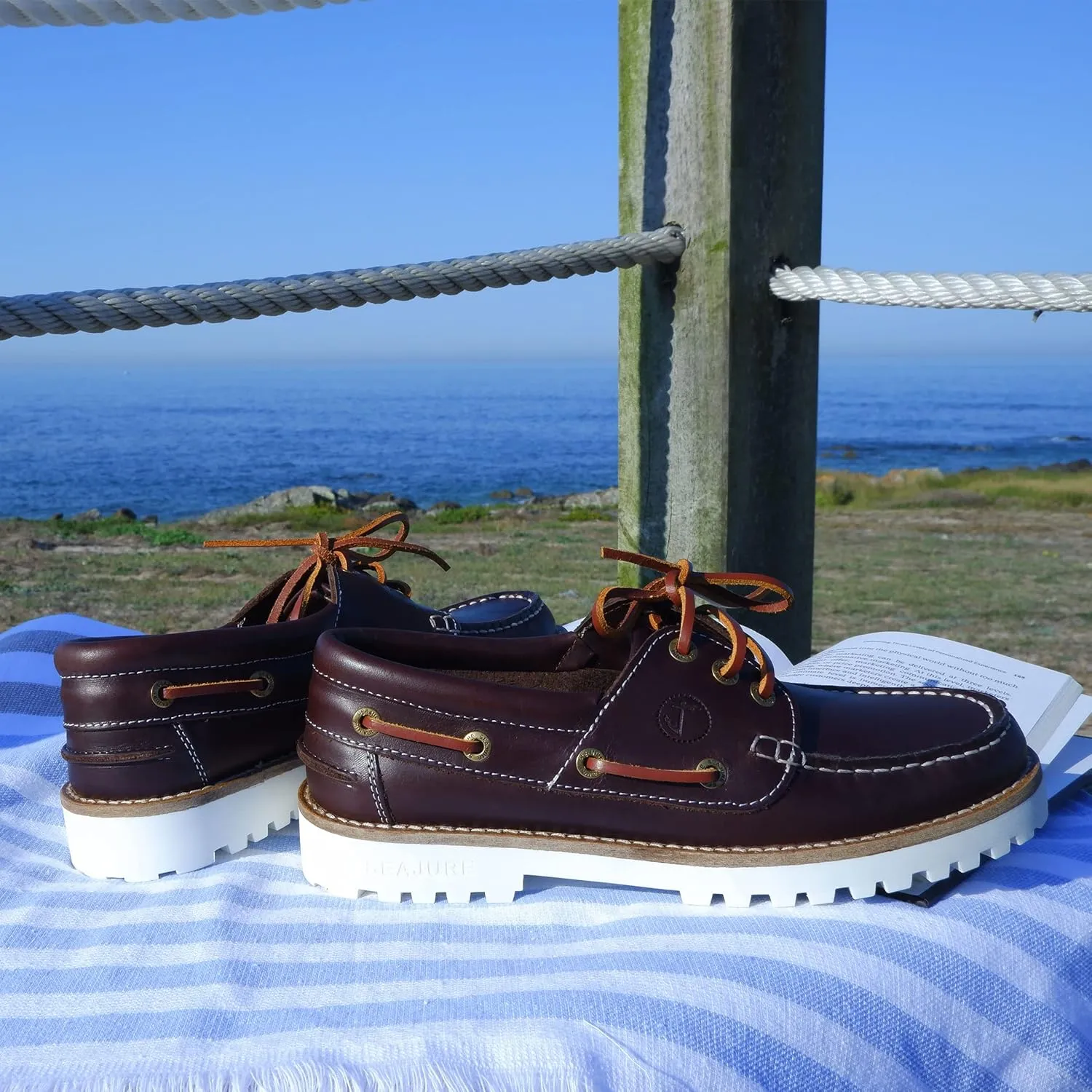 Seajure Womens Boat Shoes Alankuda Leather Brown and White