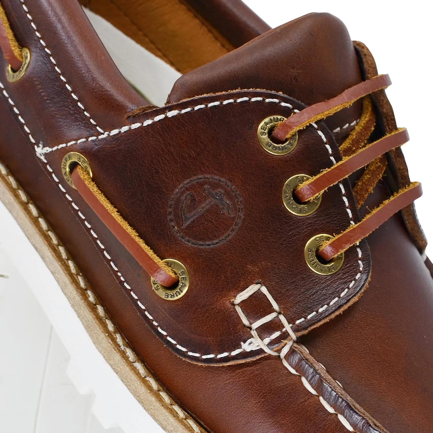 Seajure Womens Boat Shoes Alankuda Leather Brown and White