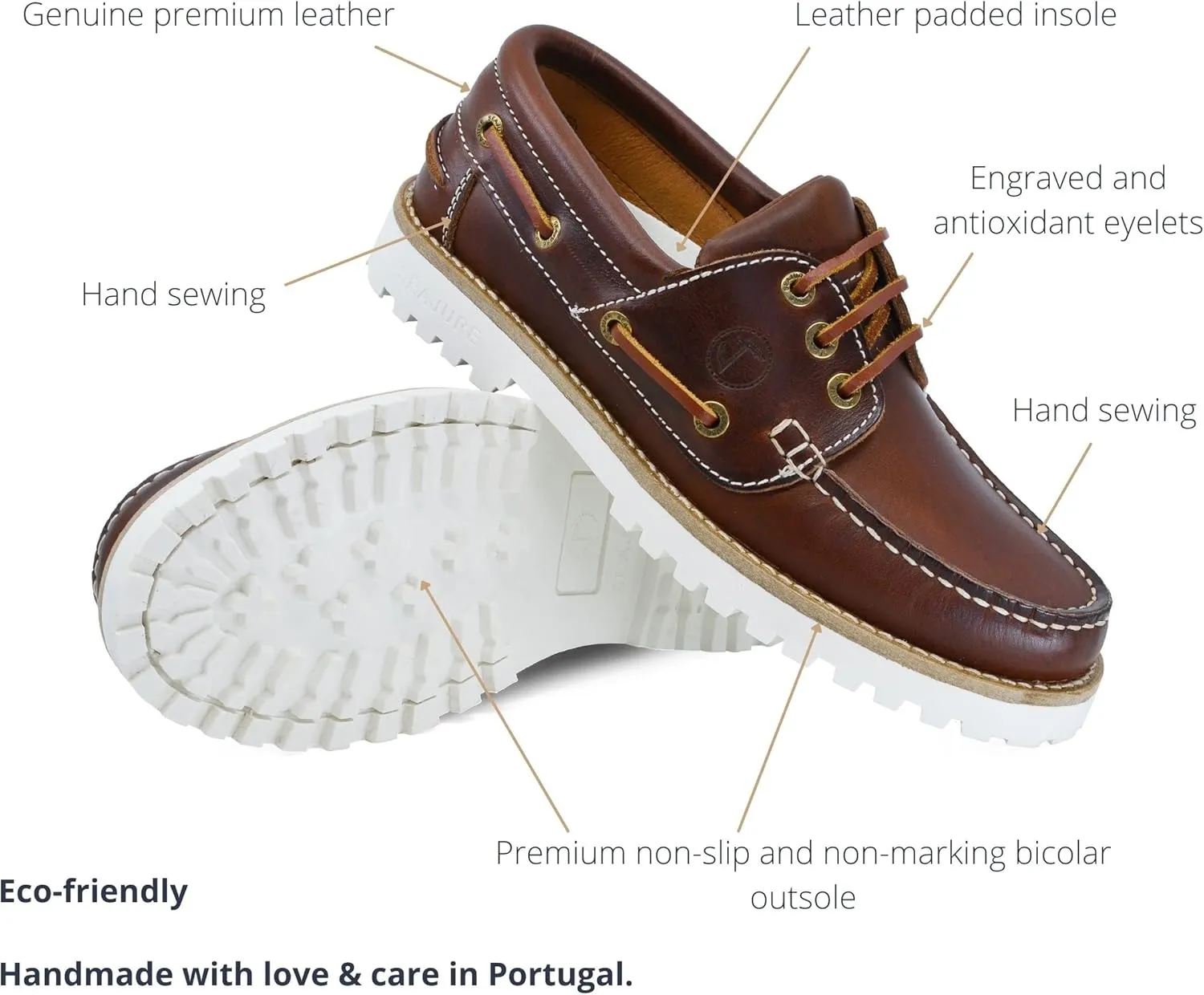 Seajure Womens Boat Shoes Alankuda Leather Brown and White