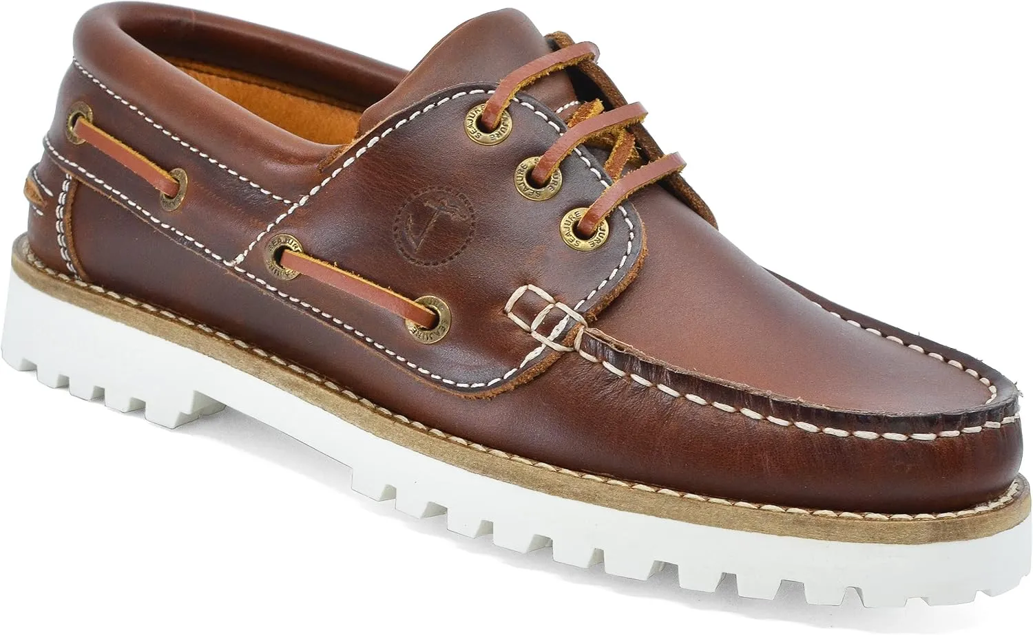 Seajure Womens Boat Shoes Alankuda Leather Brown and White
