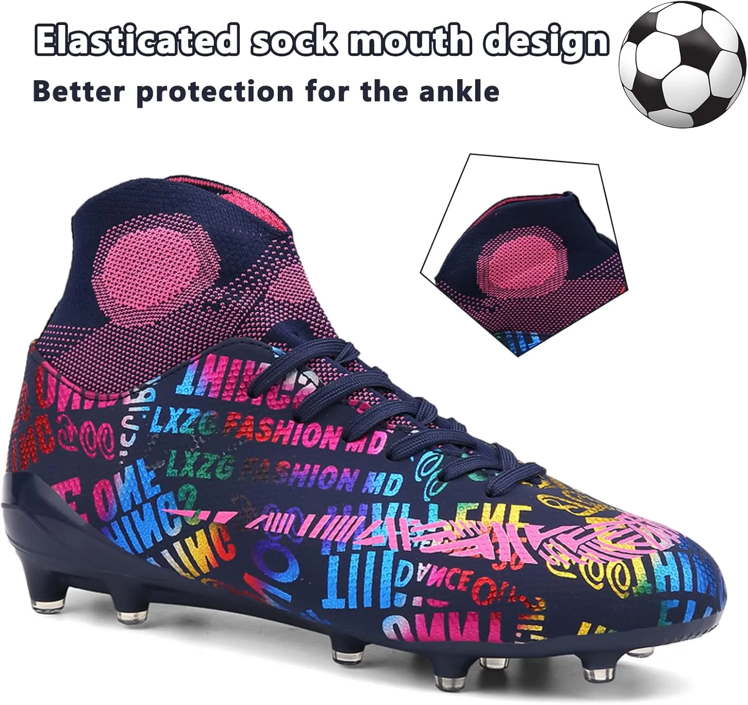 Soccer Cleats Mens Soccer Shoes Boys Professional High-Top Football Boots Indoor Outdoor Competition Training Shoes Comfortable Turf Football Shoes
