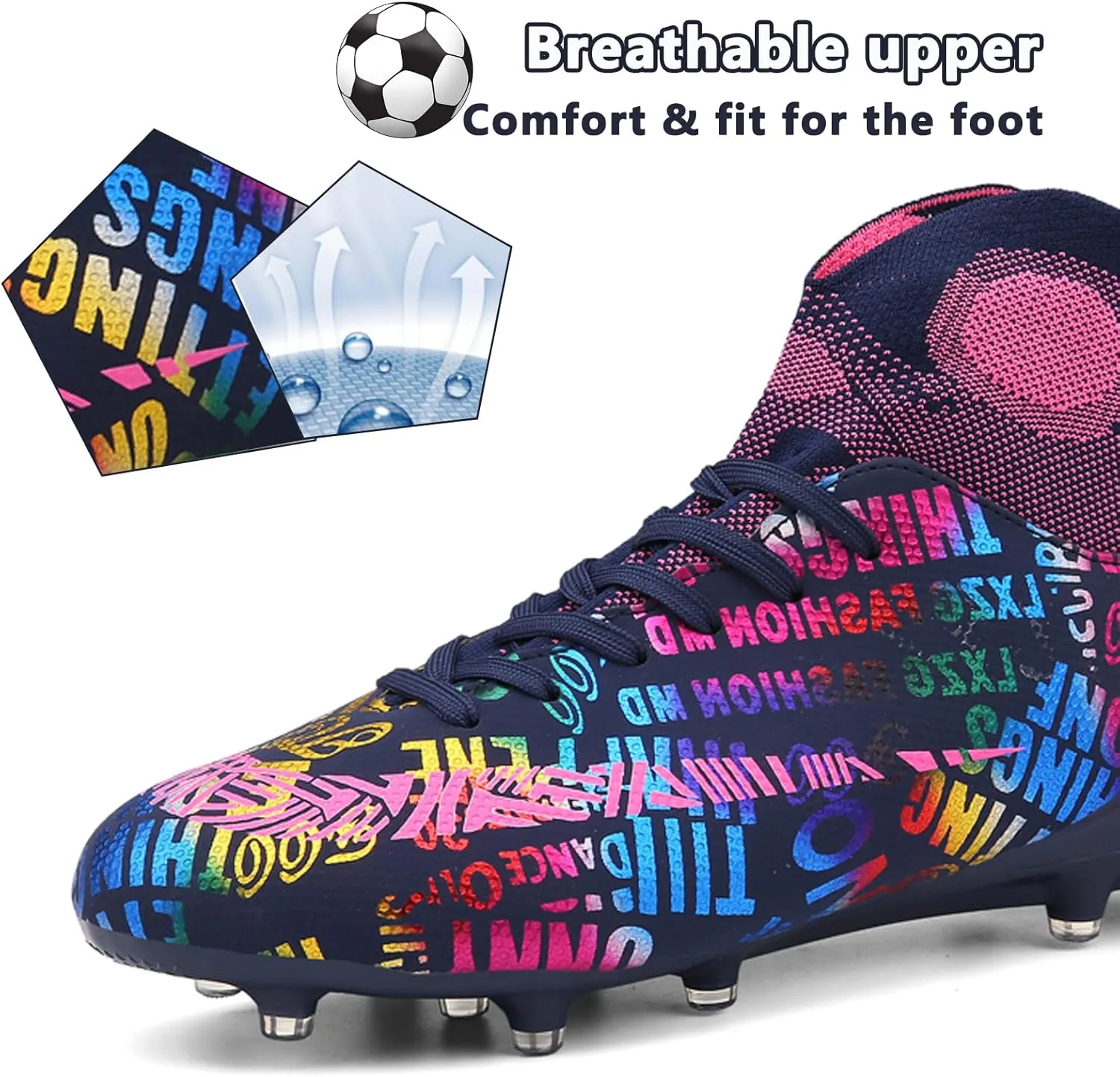 Soccer Cleats Mens Soccer Shoes Boys Professional High-Top Football Boots Indoor Outdoor Competition Training Shoes Comfortable Turf Football Shoes