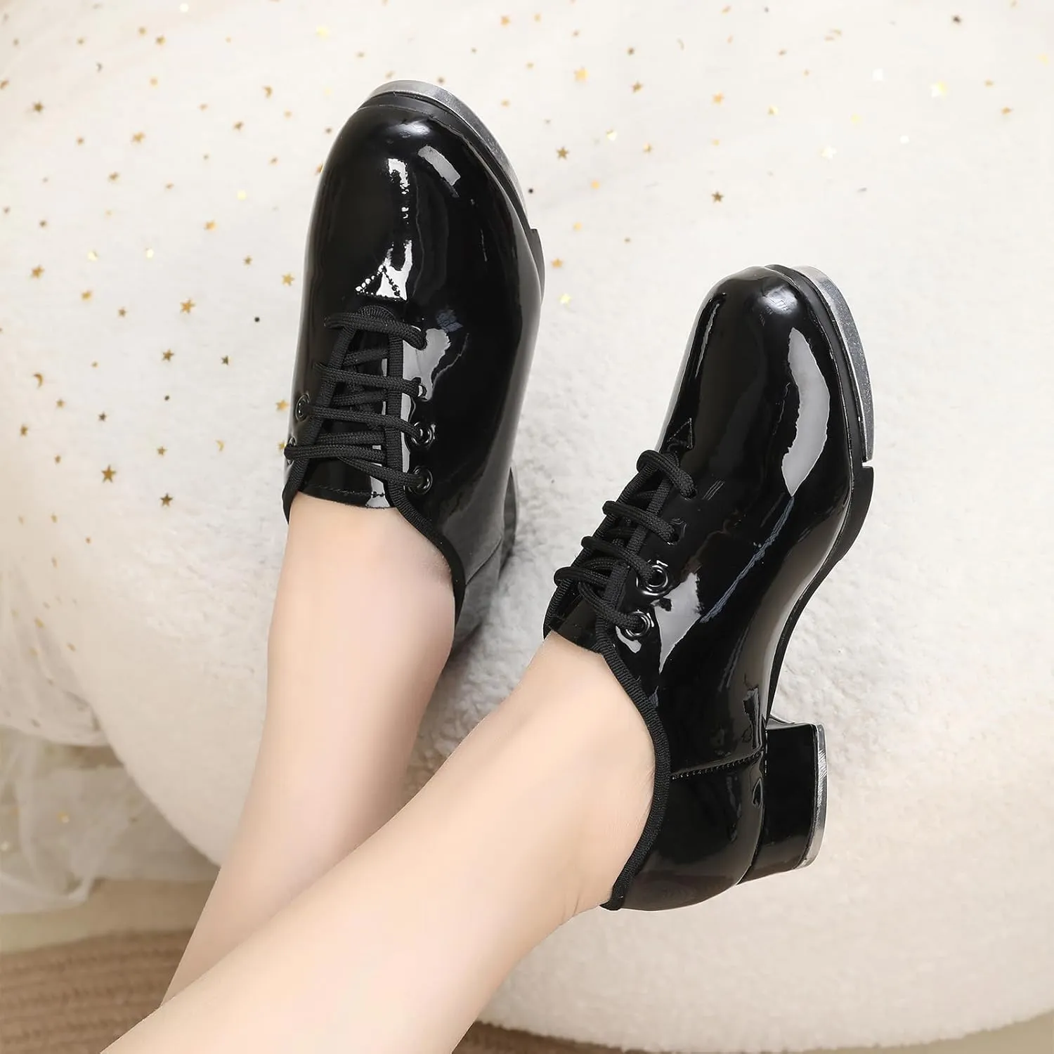 SWDZM Children'sTap Shoe for Girls Boys PU Leather Lace Up Oxford Style Tap Shoes