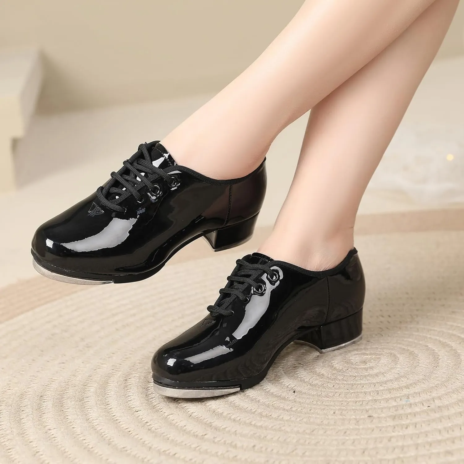 SWDZM Children'sTap Shoe for Girls Boys PU Leather Lace Up Oxford Style Tap Shoes