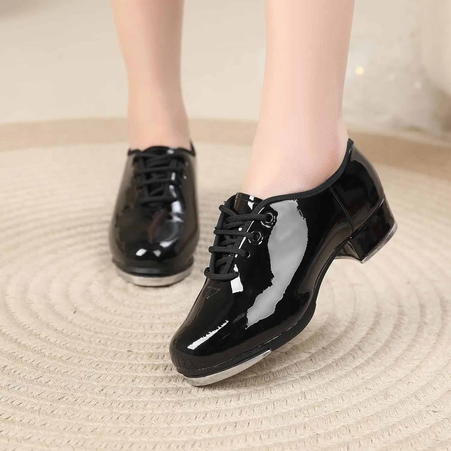 SWDZM Children'sTap Shoe for Girls Boys PU Leather Lace Up Oxford Style Tap Shoes