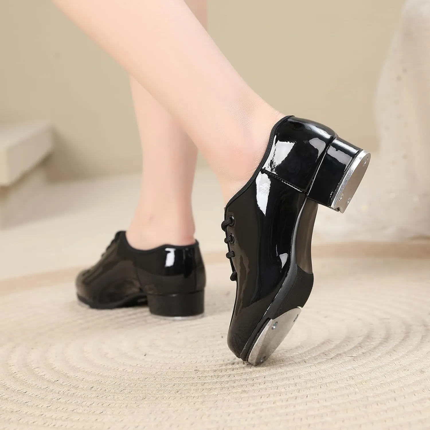 SWDZM Children'sTap Shoe for Girls Boys PU Leather Lace Up Oxford Style Tap Shoes