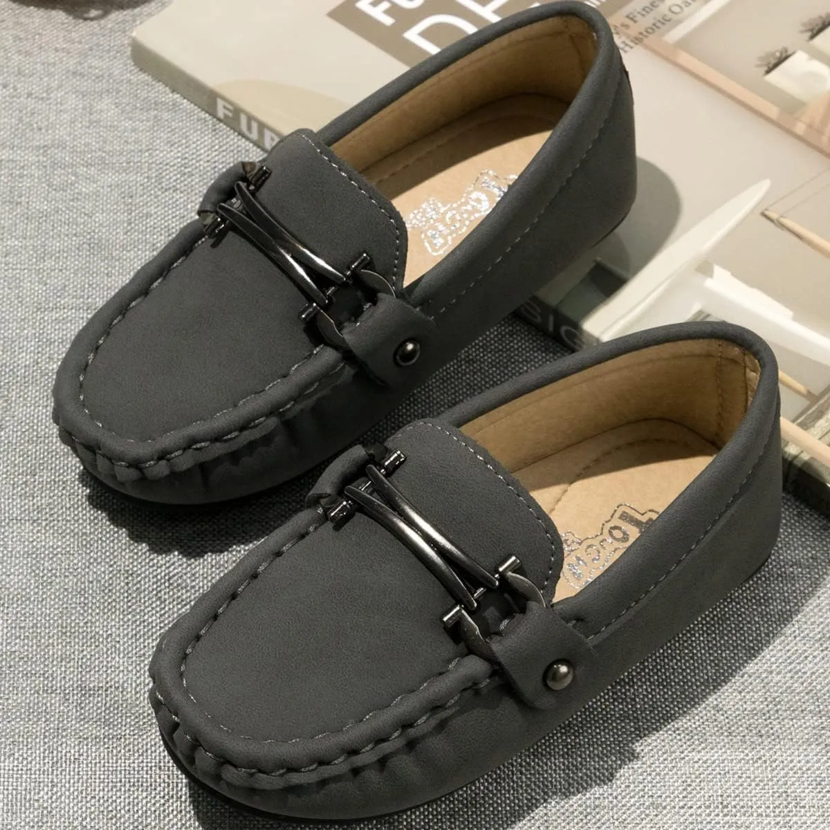Toddler Boys Girls Leather Loafers,Little Kids Soft Slip-On Dress Shoes,Moccasins Flat Boat Shoes Casual Daily Walking Wedding Church School