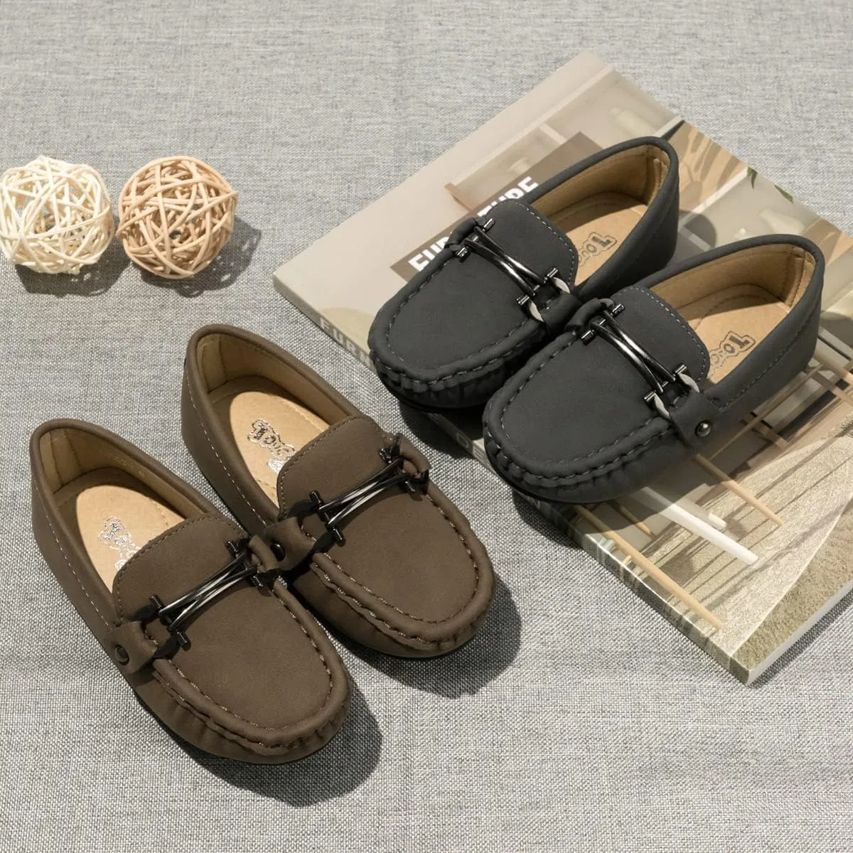 Toddler Boys Girls Leather Loafers,Little Kids Soft Slip-On Dress Shoes,Moccasins Flat Boat Shoes Casual Daily Walking Wedding Church School