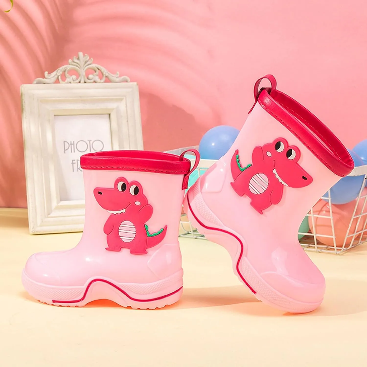 Toddler Kids Reflective Stripes Rain Boots Non Slip Waterproof Rubber Boots in 3D Patterns for Boys Kids Water Shoes