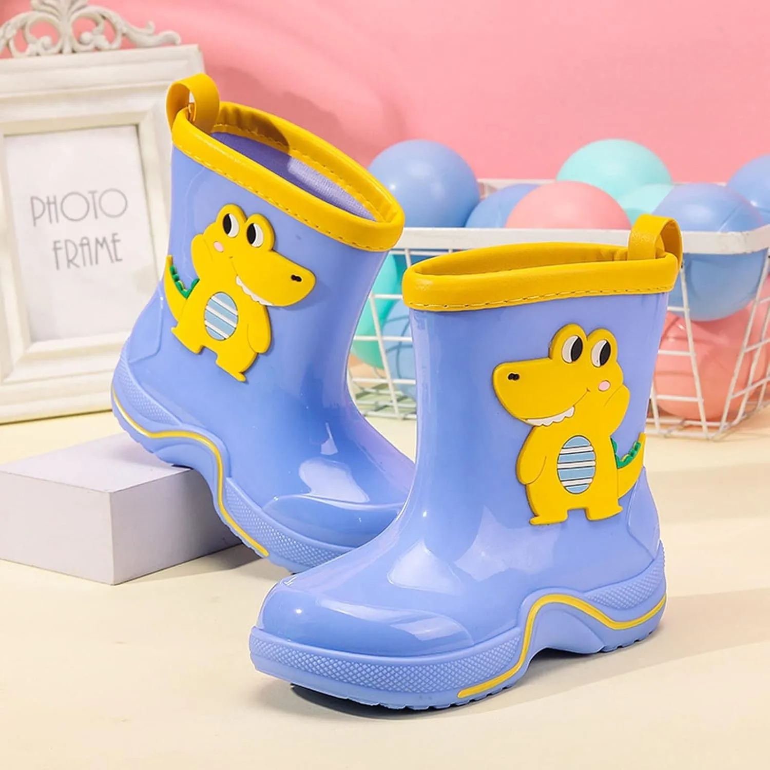 Toddler Kids Reflective Stripes Rain Boots Non Slip Waterproof Rubber Boots in 3D Patterns for Boys Kids Water Shoes
