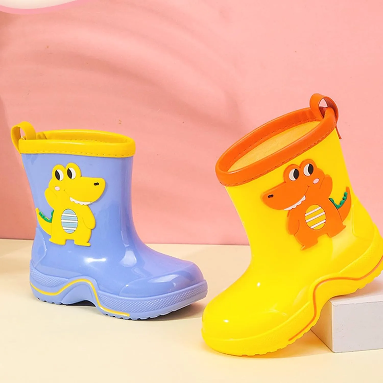 Toddler Kids Reflective Stripes Rain Boots Non Slip Waterproof Rubber Boots in 3D Patterns for Boys Kids Water Shoes