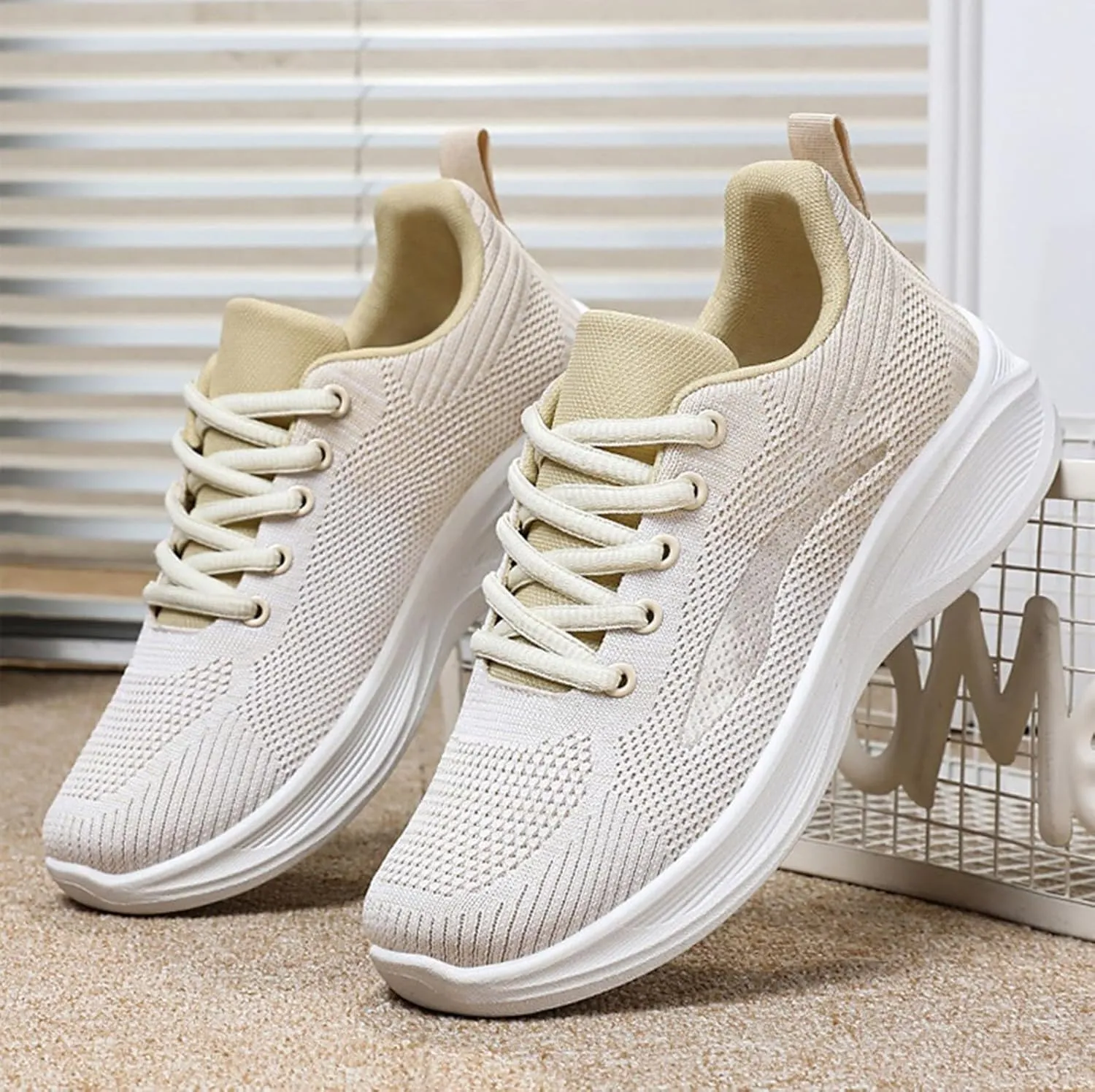 Woman Tennis Shoes Breathable Casual Fashion Lace Up Mesh Athletic Shoes Non Slip Walking Running Workout Sneakers