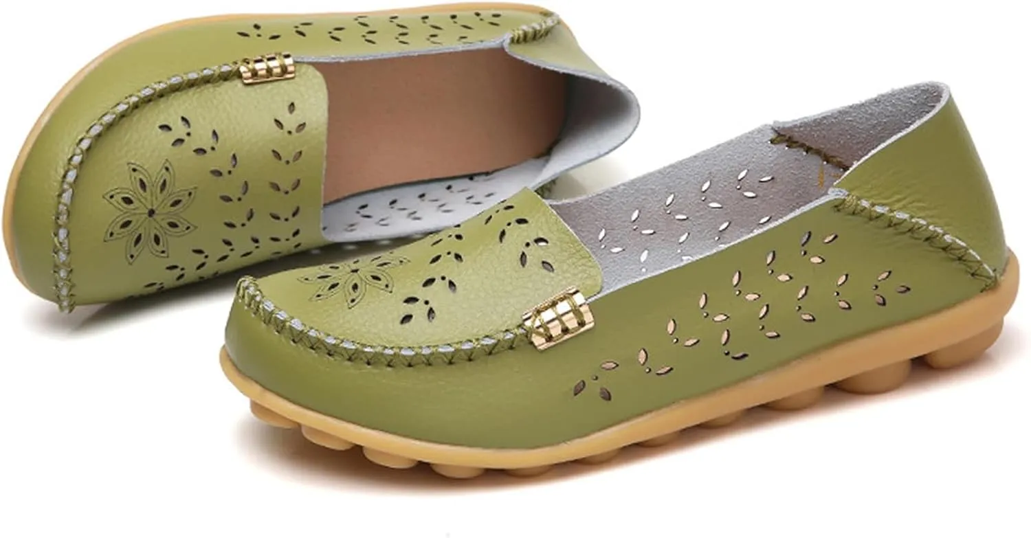 Womens Boat Shoes Comfort Walking Cute Flat Loafer Hollow Flowers Breathable Sandals, Summer Casual Closed Toe Flat Sandals Comfortable Slip On Boat Shoe All Day Comfort