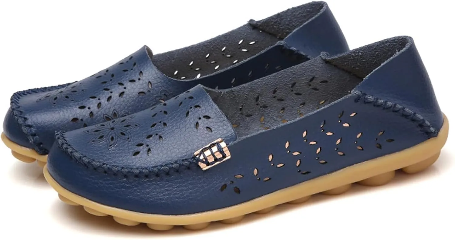 Womens Boat Shoes Comfort Walking Cute Flat Loafer Hollow Flowers Breathable Sandals, Summer Casual Closed Toe Flat Sandals Comfortable Slip On Boat Shoe All Day Comfort