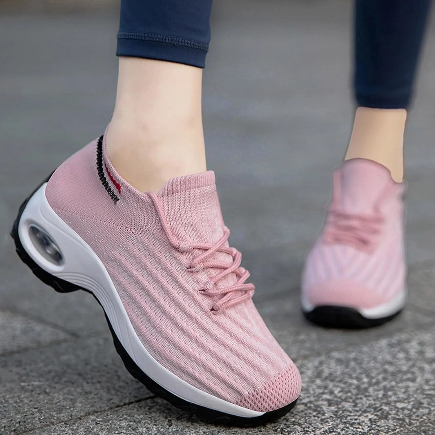 Women's Fashion Fabric Lace Up Solid Color Running Shoes Casual Comfortable Breathable Sneakers No Lace Athletic Shoes Women