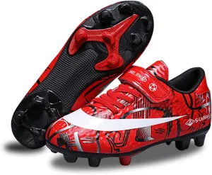 ZVC Kids Soccer Cleats Boys Girls Soccer Shoes Outdoor Firm Ground Youth Football Cleats (Little Kid/Big Kid 4) Red